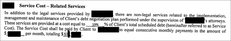 Service Cost clause debt settlement agreement